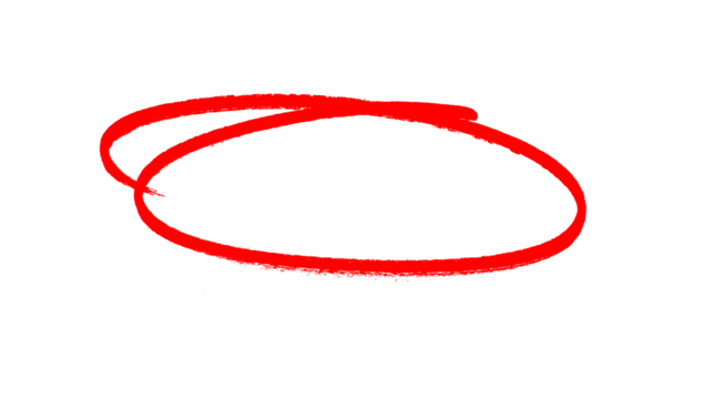Hand-drawn Red marker circle isolated on a transparent background, brushstroke oval shape for design elements