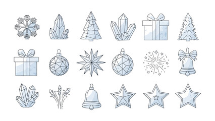 Winter Festive Decorations: An array of delightful, transparent seasonal decorations, each intricately designed with geometric precision.