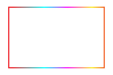 Vibrant neon gradient rectangular frame with glowing multicolor border on white background, modern minimal design template for banners, posters, digital interfaces, futuristic UI elements, and graphic