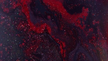 Shiny glitter. Blur glow texture. Defocused red crimson blue color marble ink shimmer floating on abstract purple acrylic background. - Powered by Adobe