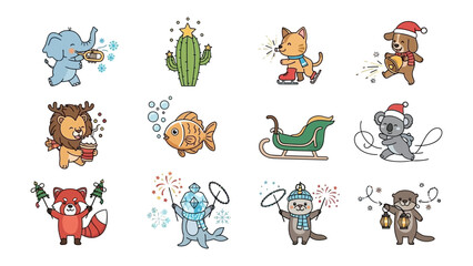 Whimsical Creature Collection: A delightful ensemble of animated animal characters, each with its unique charm, playfully arranged to evoke joy and imaginative wonder. 