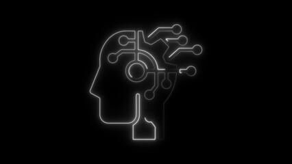 White neon outline of a human head with circuitry and data connections on a black background image