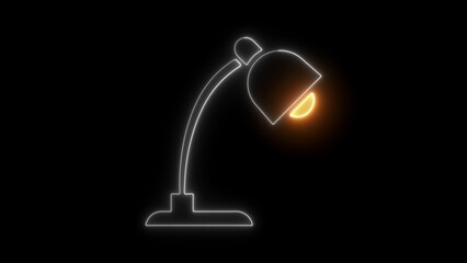 White neon outline of a desk lamp with an orange glowing bulb on a black background light lighting