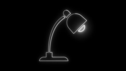 White neon outline of a desk lamp glowing on a black background light lighting