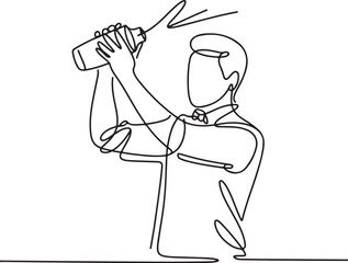Continuous Line Art Illustration of Bartender Shaking Cocktail Shaker with Energetic Motion Lines Handmade Sketch Style