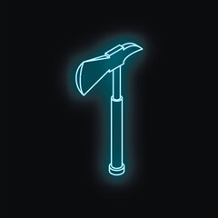 Glowing neon fire axe on a black background, symbolizing safety, rescue, and emergency preparedness