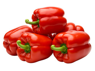 Red and yellow bell peppers displayed fresh and isolated on a white background