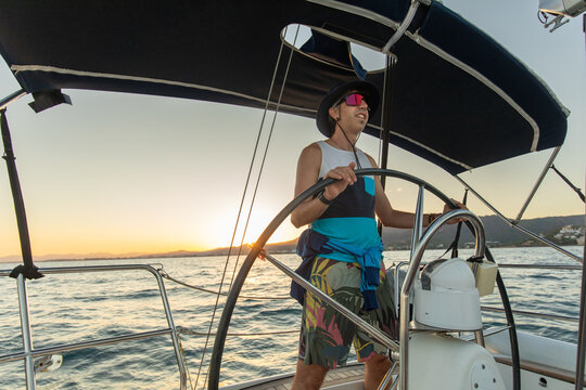 Sailing adventure in the Mediterranean at sunset