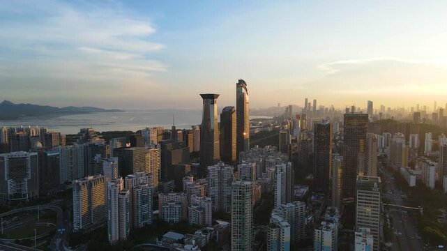 sunset over the city of shenzhen