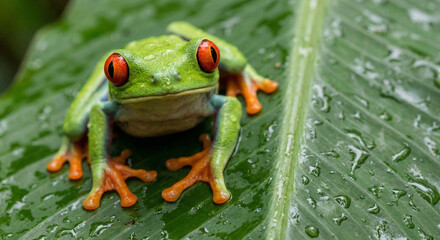 a tree frog resting on a leaf