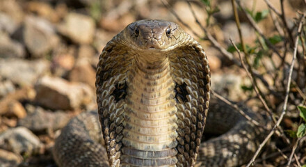 Fototapeta premium cobra looking straight ahead in wild