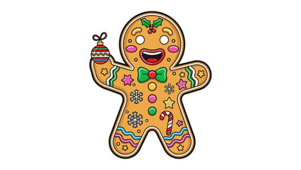 Festive Gingerbread Man: A cheerful and charming gingerbread man, adorned with delightful details. Capturing the sweetness of the season, a festive character holds a bauble.