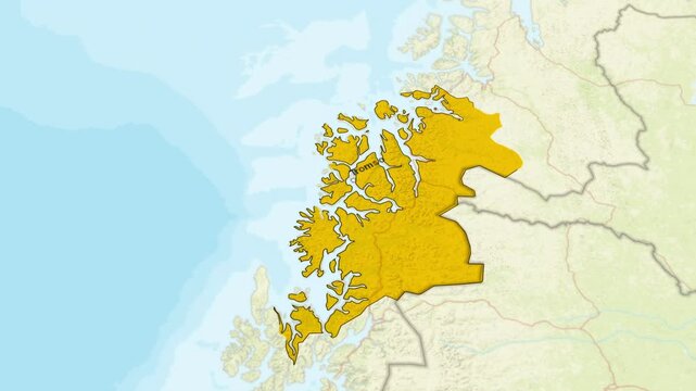 Detailed Map of Troms og Finnmark County with Highlighted Land Areas, Geographical Visualization of Norway's Northernmost Region