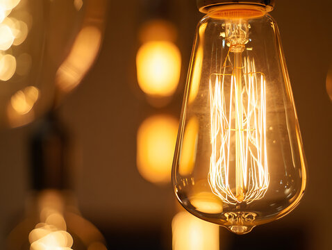 Close up of a vintage edison light bulb with glowing filament - Powered by Adobe