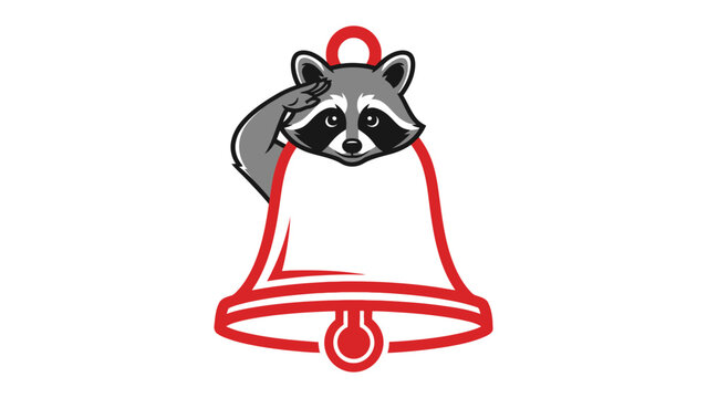Raccoon and Red Bell: A charming raccoon saluting atop a striking red bell, a symbol of service and announcement. The image blends wildlife with a call to attention.