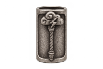 Fantasy stone barrel carving a lightning cloud symbol