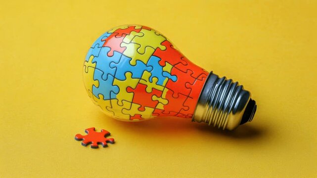 Video An innovative light bulb design featuring a puzzle piece inside, suitable for use in s about problem-solving, innovation, and creative thinking