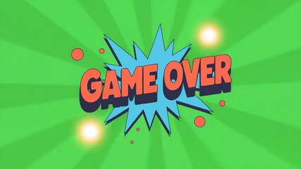 Comic Style Game Over Explosion on Green Background - Powered by Adobe