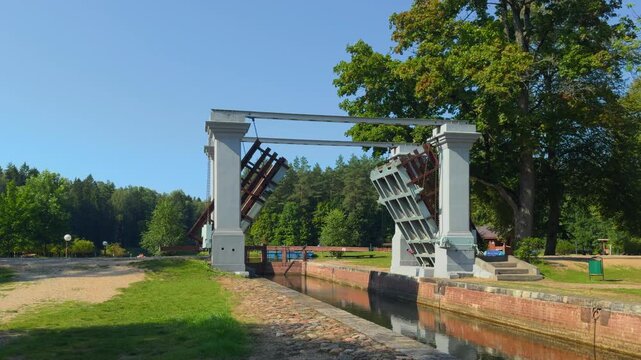 Dambrovka Lock. Augustow Canal, Avgustovski channel or Kanal Augustowski uniting Vistula Neman rivers protected by UNESCO in Chertok Dombrovka Grodno Hrodna visafree region Belarus in Europe.
