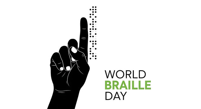 World braille day celebration with a hand touching braille text symbolizing accessibility and inclusion