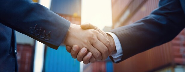 The Handshake Between Two Businesspeople at a Shipping Port with Containers