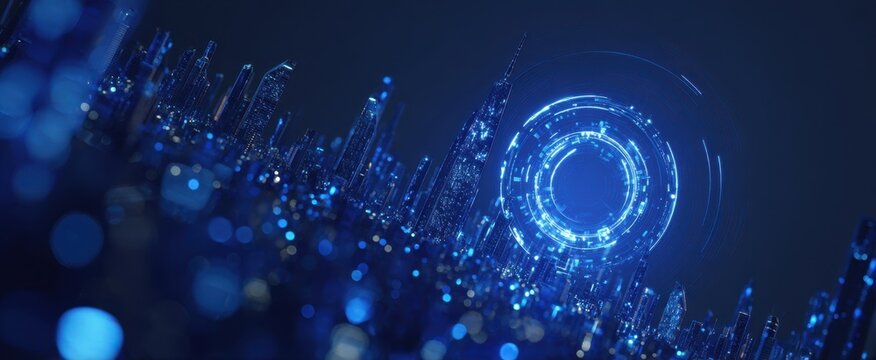 The Glowing Digital Ring Over Futuristic Neon Cityscape at Night