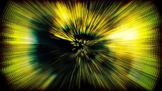 Shining yellow rays burst from a dark center, giving off a vibrant and dynamic abstract visual.