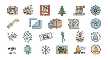 Holiday Icon Extravaganza: A collection of festive symbols and graphic elements, perfect for seasonal designs. Capturing the essence of holidays.