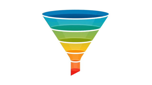 Colorful funnel icon. Multi-colored marketing funnel. Rainbow sales funnel. Vector illustration on white background. Business and marketing concept. Sales process stages. Funnel stages.