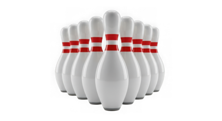 Bowling pins arranged in a formation isolated on transparent background