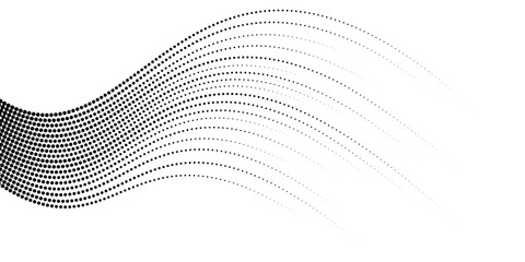 Abstract Halftone Dotted Lines Flowing Element. Dynamic Wavy Motion Graphic with Speed Effect and Digital Technology Concept