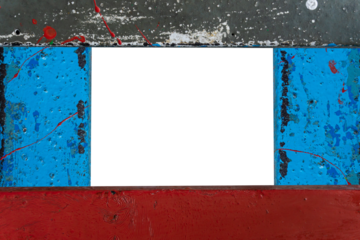 Old Metal Beam with Peeling Blue, Red, Gray Paint Texture, Border Frame on Transparent Background