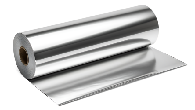 Roll of shiny aluminum foil for cooking and wrapping isolated on transparent background - Powered by Adobe