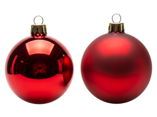 Two red christmas ornaments shiny and matte isolated on transparent background