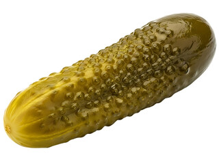 Single dill pickle gherkin close up isolated on transparent background