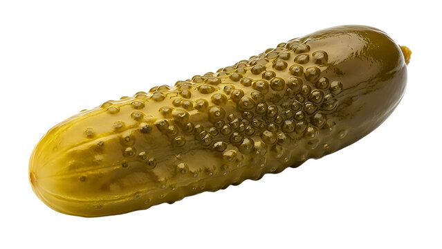 Single dill pickle spear close up isolated on transparent background