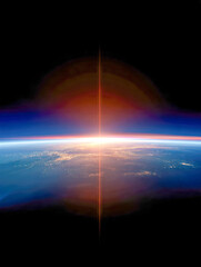 Fototapeta premium Stunning sunrise viewed from space with glowing horizon and atmospheric layers creating a breathtaking cosmic scene of Earth?s natural beauty and light effects
