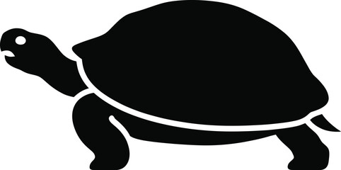 Silhouette of a tortoise walking on a white background.