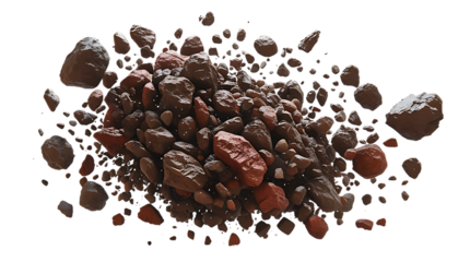 Cluster of rocks and stones floating in space isolated on transparent background