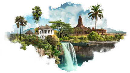 Obraz premium Tanzania Travel Collage of famous places. Element for Advertisement, postcard, poster