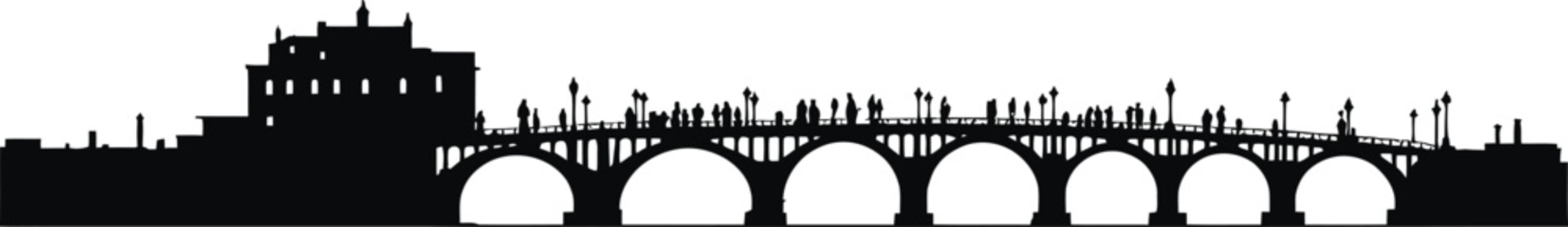 High-Definition Solid Black Silhouette of a Ponte di Rialto Bridge with Perfect Proportions and Sharp Edges black and white with white background