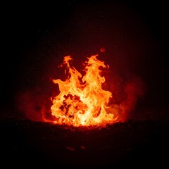 Fototapeta premium Vibrant flames dancing in the darkness of nighttime campfire scene