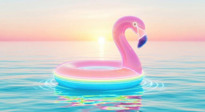 Flamingo float on water at sunset for summer fun