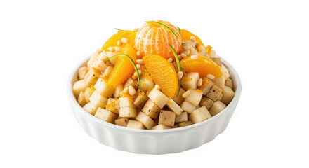 Fresh fruit salad with citrus segments in a white bowl