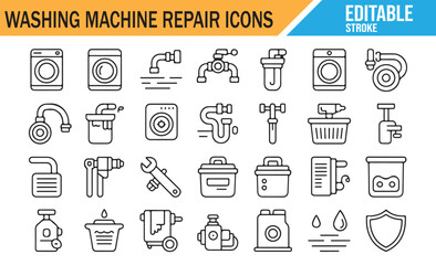 Household Appliance Repair Line Icons for Web and App UI
