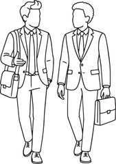 Two Businessmen Walking and Talking &ndash; Minimal Outline Illustration