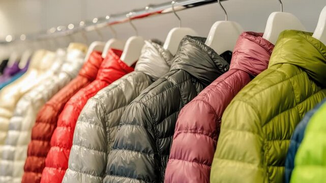 Video Clothing rack with multiple jackets displayed, great for fashion or lifestyle 