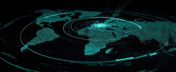 The World Map Holographic Digital Global Network Interface with Futuristic Data Visualization