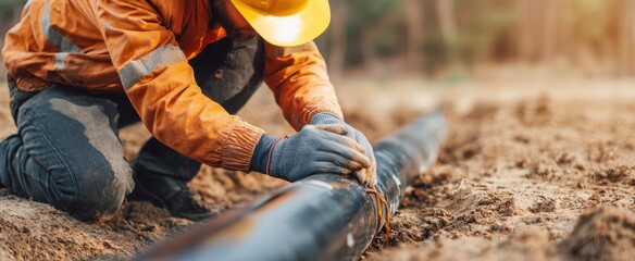 The Pipeline Worker Repairing a Welded Joint on an Outdoor Oil Pipeline