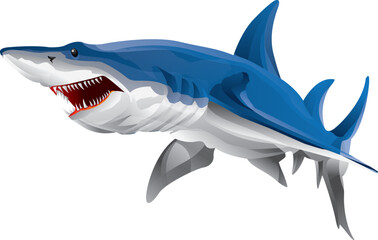 shark ocean sea blue cartoon animal vector illustration cute mammal funny character fun smile zoo happy pet drawing art